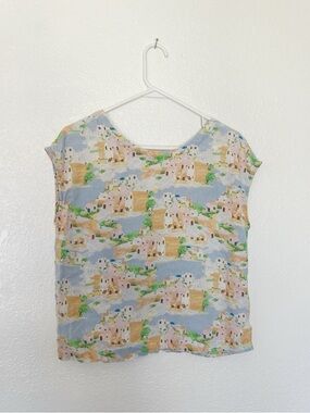 Novelty Print Cynthia Rowley Top Blouse Tank Top Village Town Greek European S